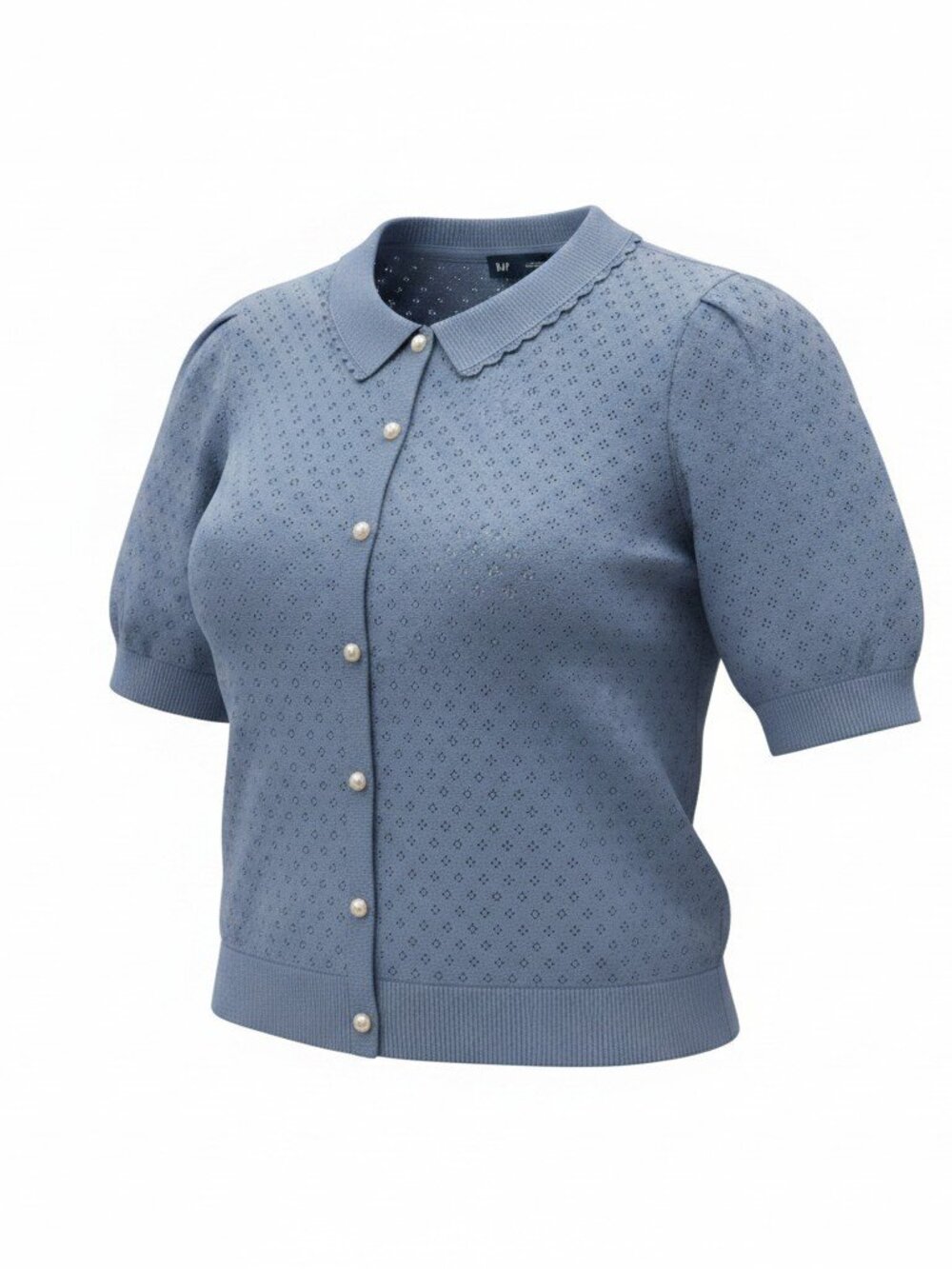GAP - 100% Cotton Pointelle Crop Cardigan - Size Large - Steel Blue - NWT